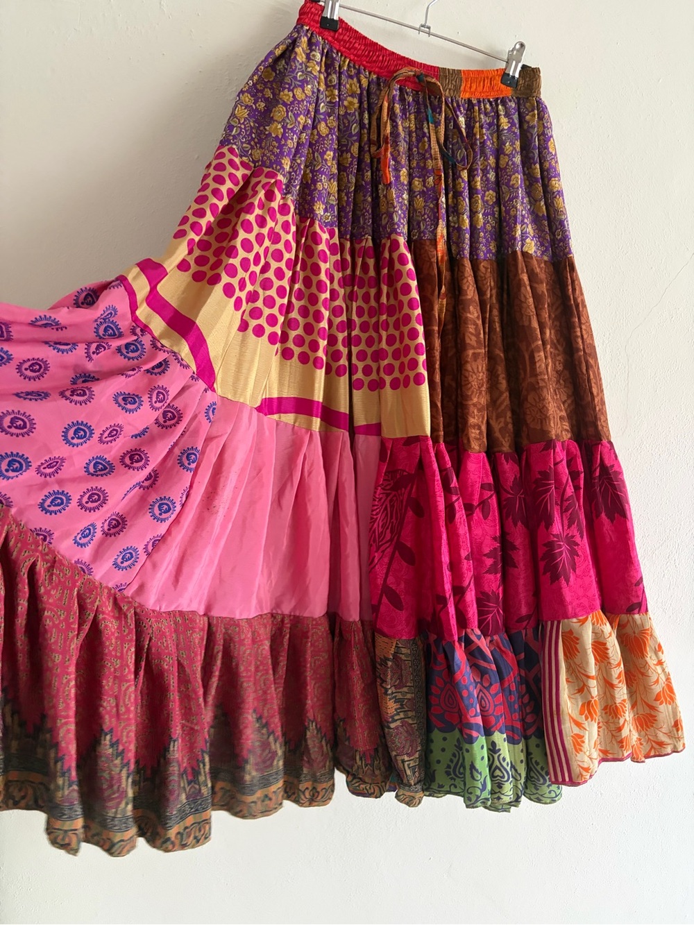 Bohemian Patchwork Silk Sari Maxi Skirt